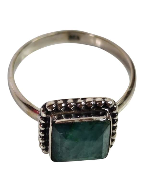 Moss agate ring in 925 silver, Square cut, Size 8