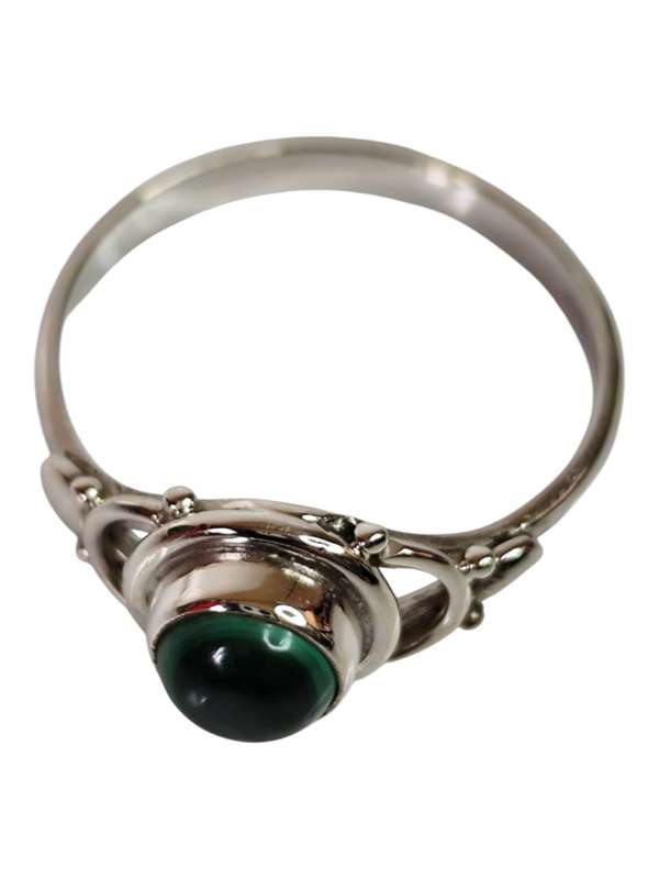 Malachite ring in 925 silver, Round cut, size 9