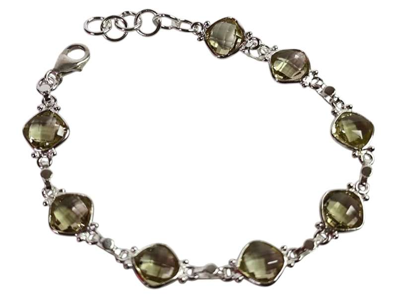 Citrine bracelet in 925 silver, Square, with lobster clasp and jump ring chain end, 18.2 + 2.4cm