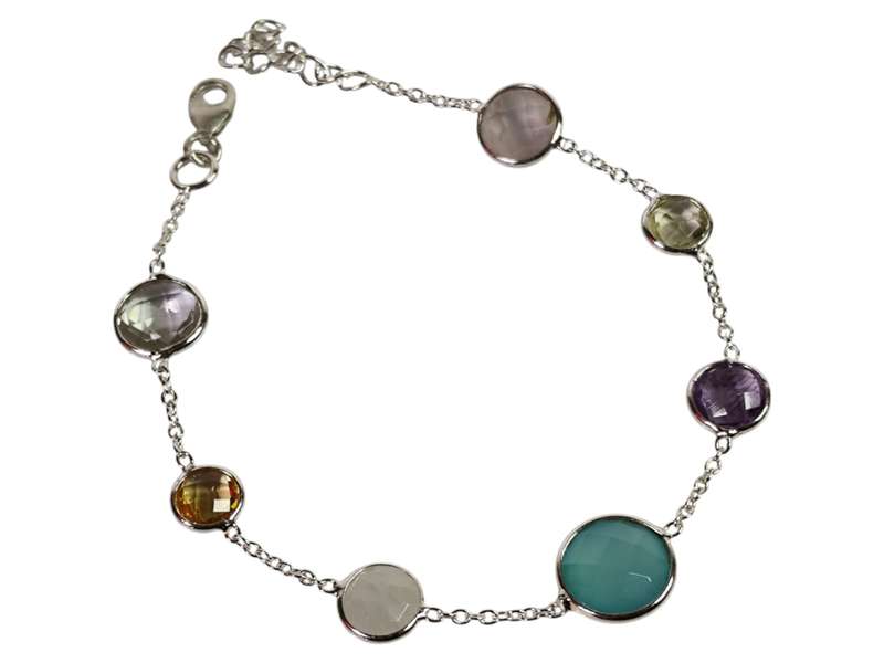 Assorted gemstone bracelet in 925 silver, Round, with lobster clasp and extension chain end, 17.2...