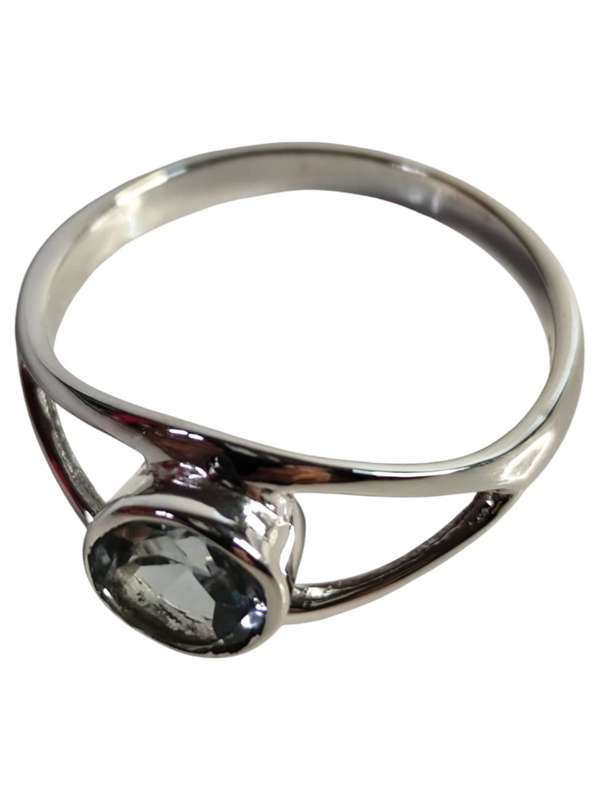 Blue topaz ring in 925 silver, Round cut, size 7