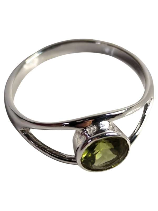 Peridot ring in 925 silver, Round cut, size 7