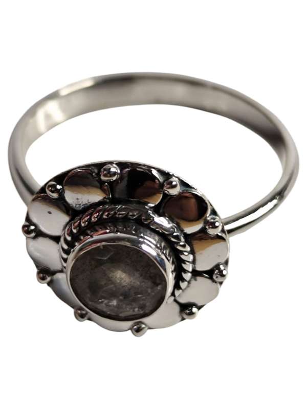 Labradorite ring in 925 silver, Round cut, size 8
