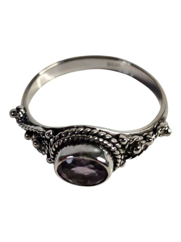 Amethyst ring in 925 silver, Oval cut, size 9