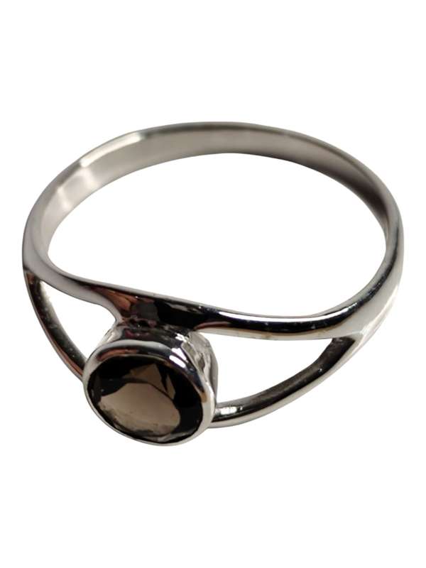 Smoky quartz ring in 925 silver, Round cut, size 9