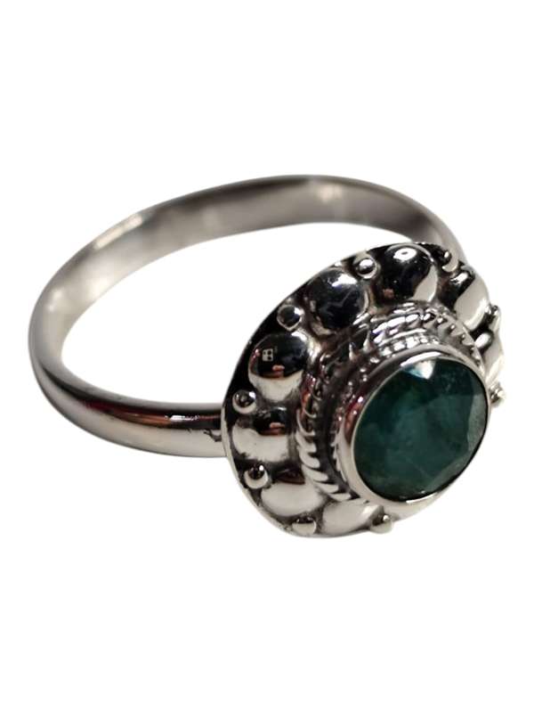 Moss agate ring in 925 silver, Round cut, size 7