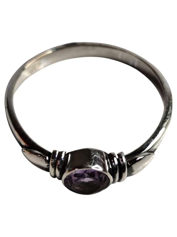 Amethyst ring in 925 silver, Round, size 9