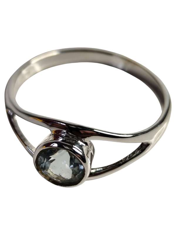 Blue topaz ring in 925 silver, Round cut, size 9