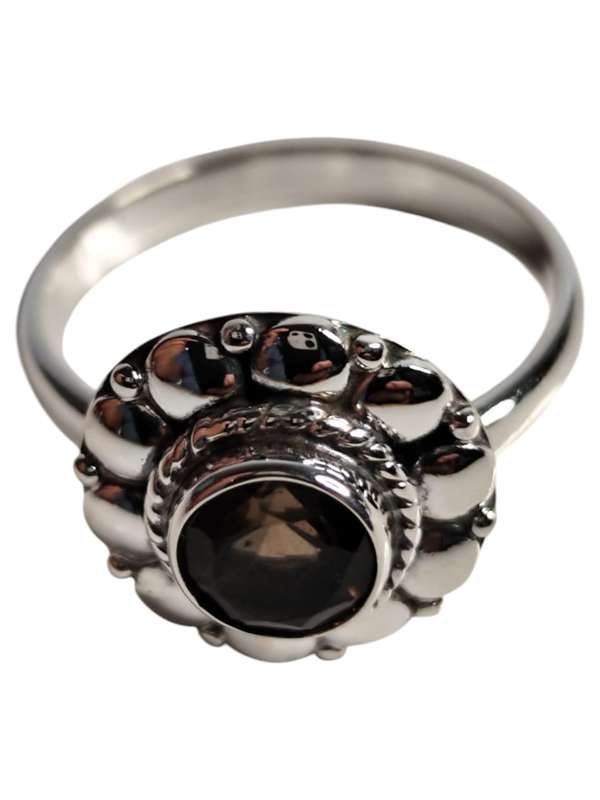 Smoky Quartz ring in 925 silver, Round cut, size 7