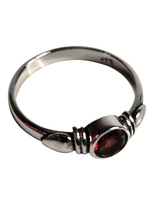Garnet ring in 925 silver, Round cut, size 6
