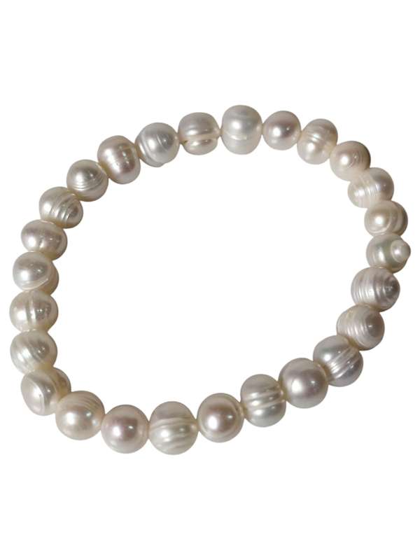 Freshwater Pearl bracelet, Ringed, Cream, stretch cord
