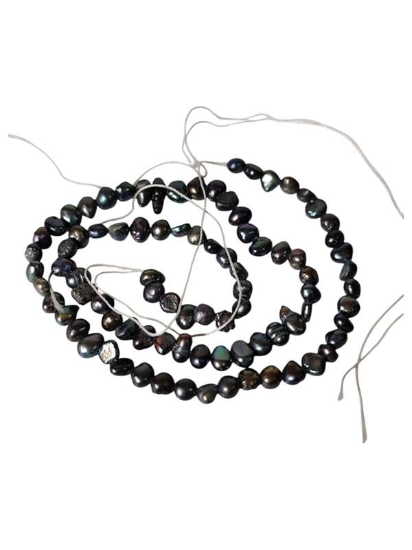 Freshwater pearl string, irregular flatback shaped, Peacock black, 37.5cm length of strand, 4.8-6...