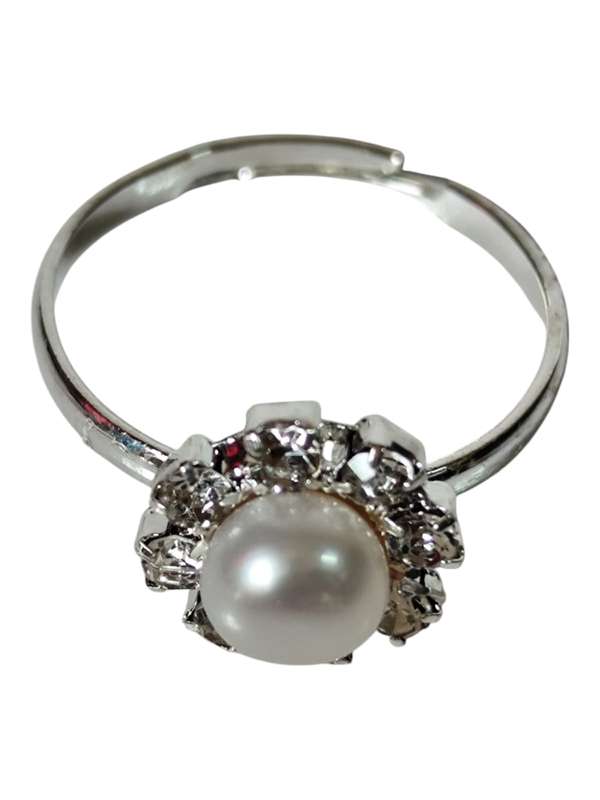 Freshwater pearl flower with rhinestones for petals ring, Adjustable