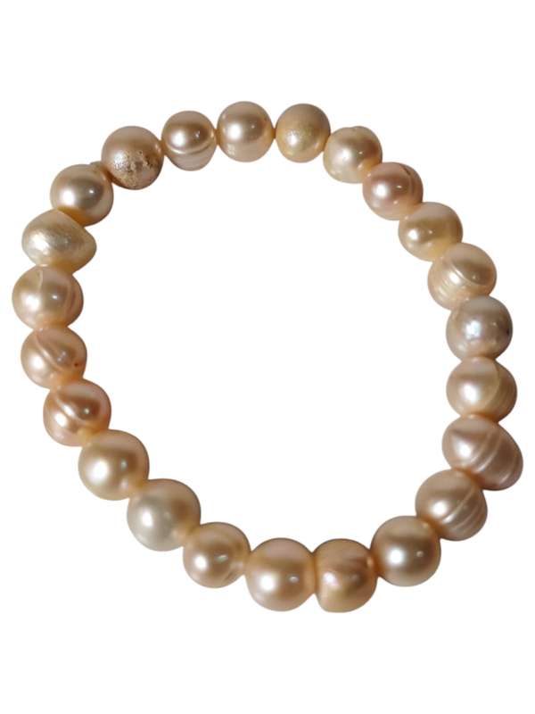 Freshwater Pearl bracelet, Ringed, Peach, stretch cord