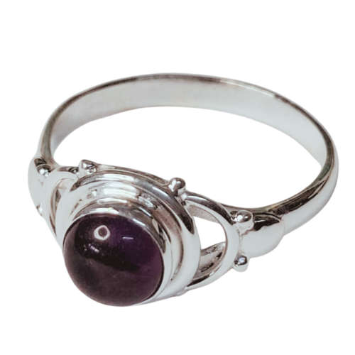 Amethyst ring in 925 silver, Round cut, size 9