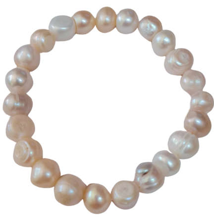 Freshwater Pearl bracelet, Ringed, Cream, light mauve or pink and light peach, stretch cord