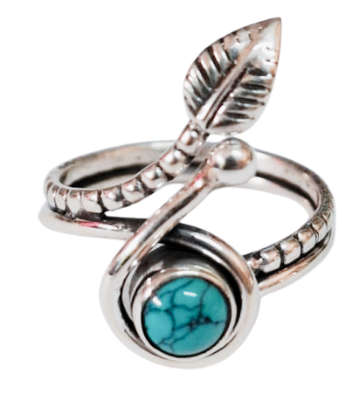 Turquoise ring in 925 silver, Round cut, size 6