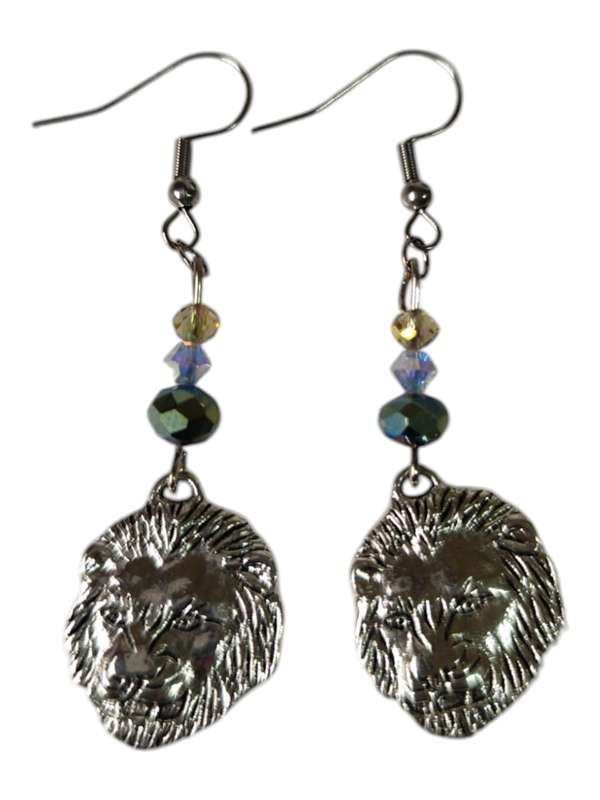 Pair of Lion face earrings, 6cm incl. hook
