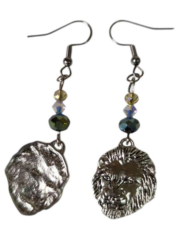 Pair of Lion face earrings, 6cm incl. hook