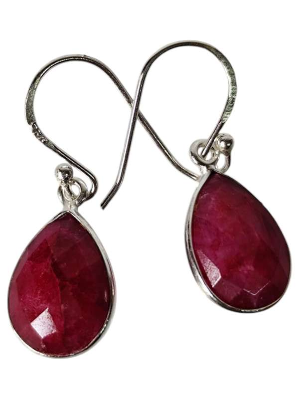 Ruby dangle earrings, Pear shape, 925 Silver, 3.2cm