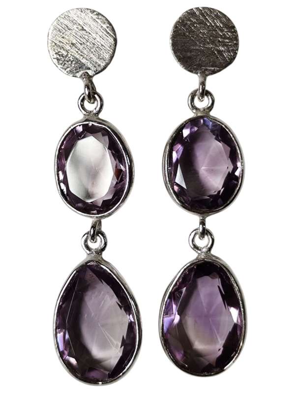 Amethyst drop stud earrings, 925 Silver, Pear cut, 4.5cm from post of stud to end of drop