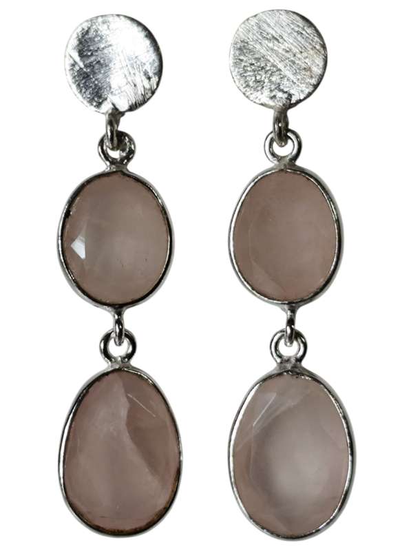 Rose quartz drop stud earrings, 925 Silver, Pear cut, 4.5cm from post of stud to end of drop