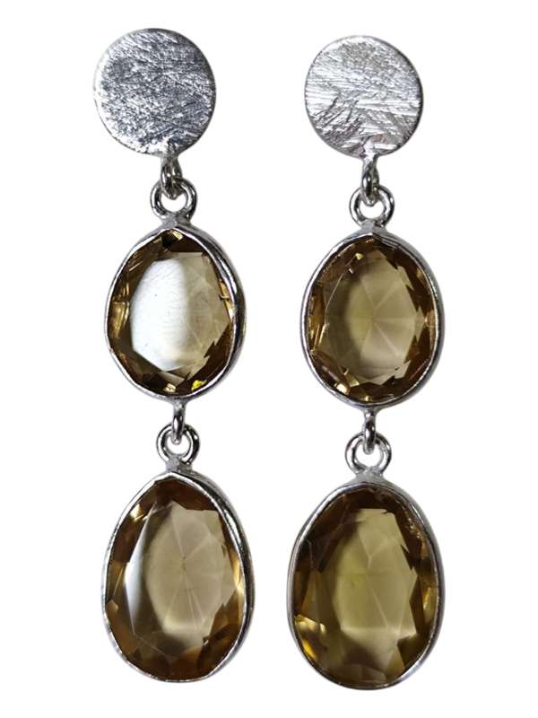 Citrine drop stud earrings, 925 Silver, Pear cut, 4.5cm from post of stud to end of drop