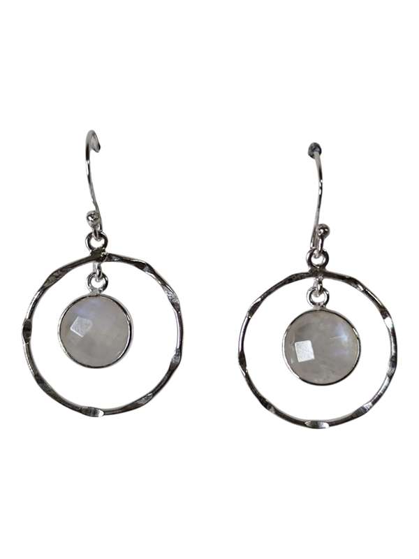 Moonstone round facet dangle earrings, 925 Silver, 3.9cm