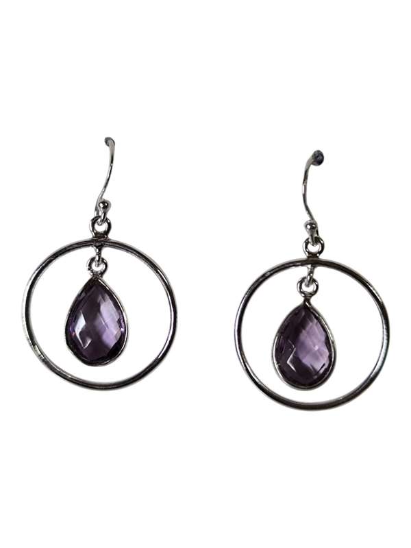 Amethyst Pear facet cut dangle earrings, 925 Silver, 3.8cm