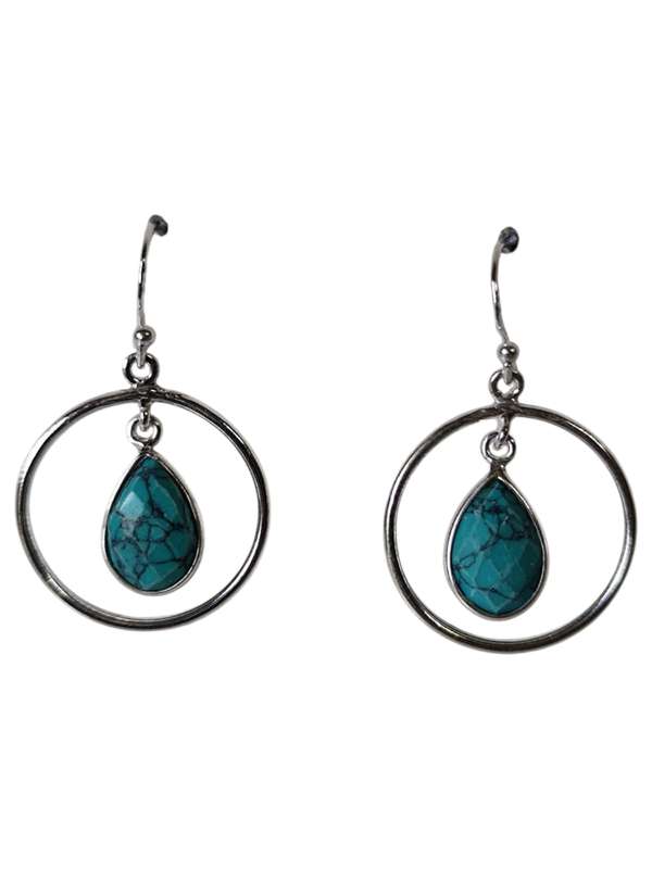 Turquoise Pear facet cut dangle earrings, 925 Silver, 3.6cm
