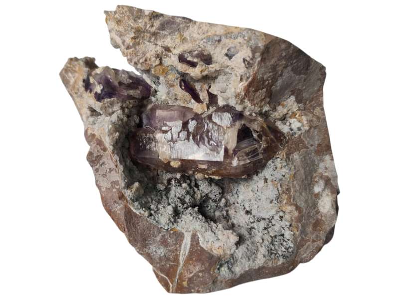 Amethyst with Calcite in a vug within Basalt matrix, Namibia, 11.2 x 13 x 10.8cm, 1.03kg
