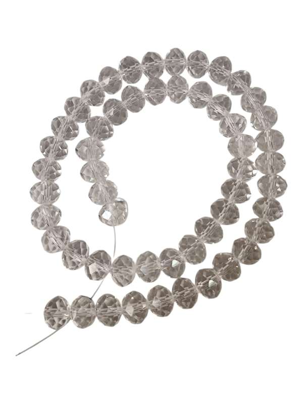 Glass bead string, faceted, rondelle, 12 x 9mm, Clear, 50cm