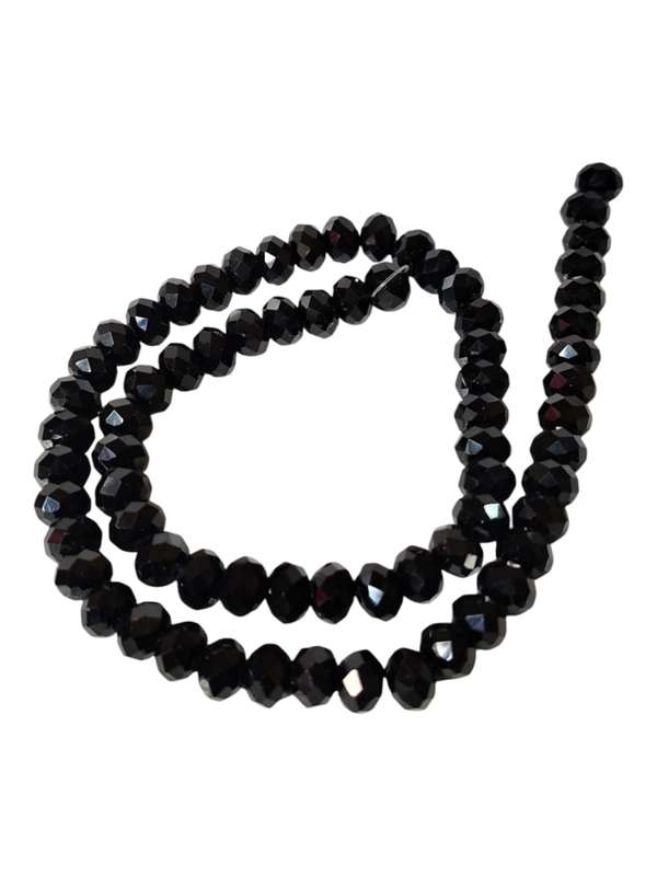 Glass bead string, faceted, rondelle, 12 x 9mm, Black, 50cm