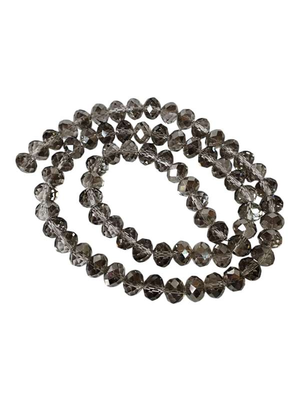 Glass bead string, faceted, rondelle, 12 x 9mm, Smoky grey, 50cm