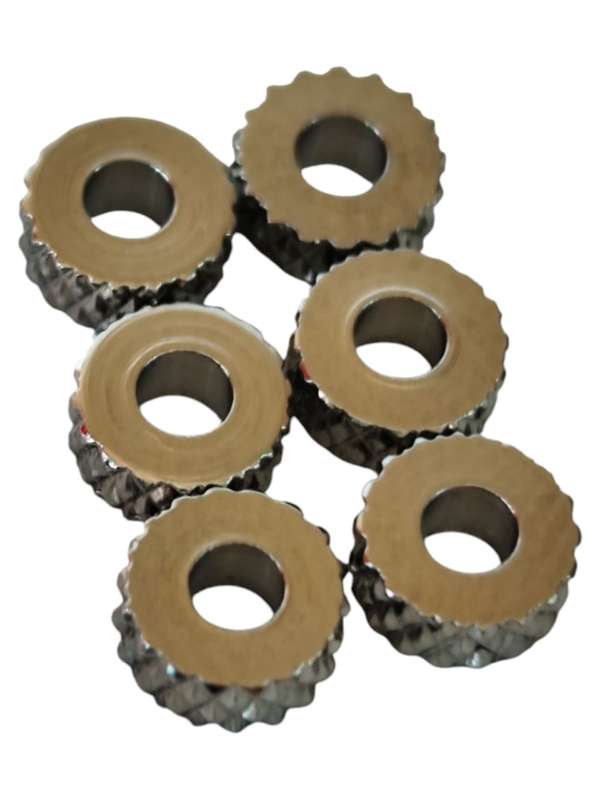 6 x Stainless steel textured bead, 5.3 x 2.15mm, 2mm hole