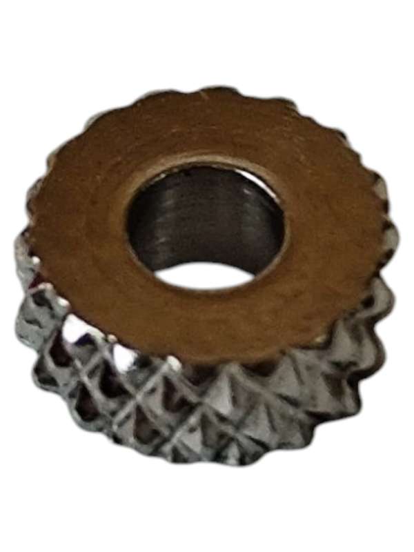 6 x Stainless steel textured bead, 5.3 x 2.15mm, 2mm hole