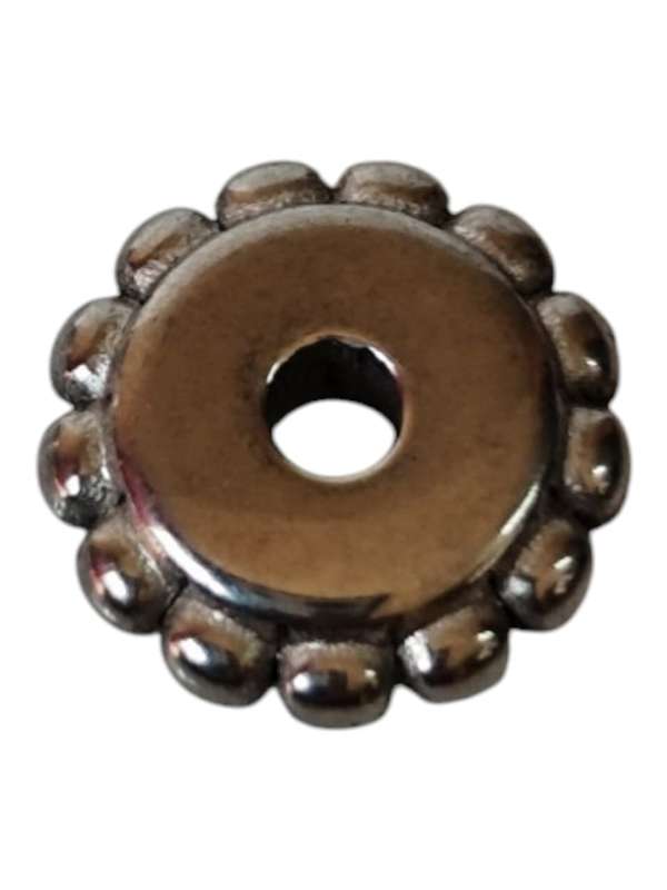 Stainless steel textured disc bead, 6.9 x 2mm, 1.5mm hole
