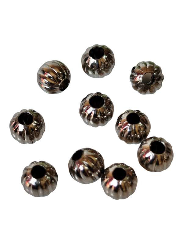 10 x Nickel free beads, Round, Ribbed pattern, 5mm