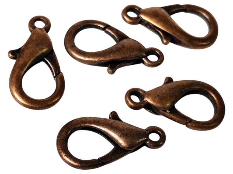 5 x Lobster clasp, copper color 19mm