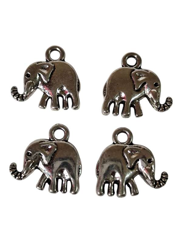 4x Small Elephant charm, Base metal, 23 mm
