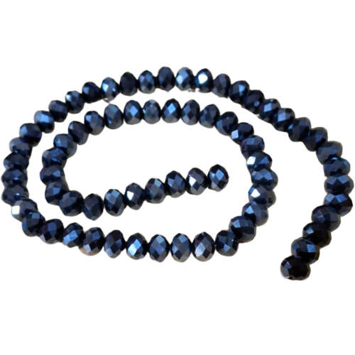Glass bead string, faceted, rondelle, 12 x 9mm, Navy blue, 50cm