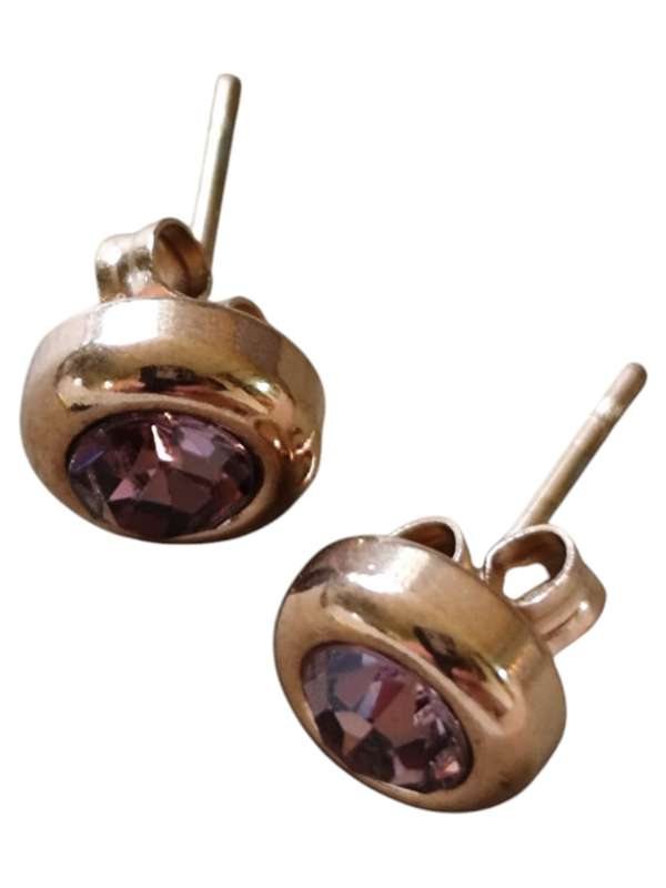 8mm Purple rhinestone in rose gold stainless steel earring studs