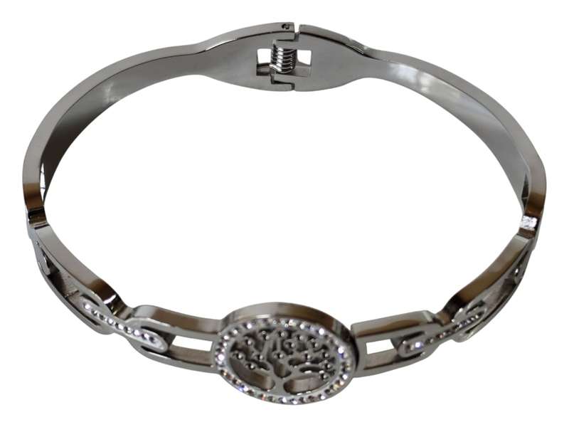 Stainless steel tree of life w rhinestone design bangle