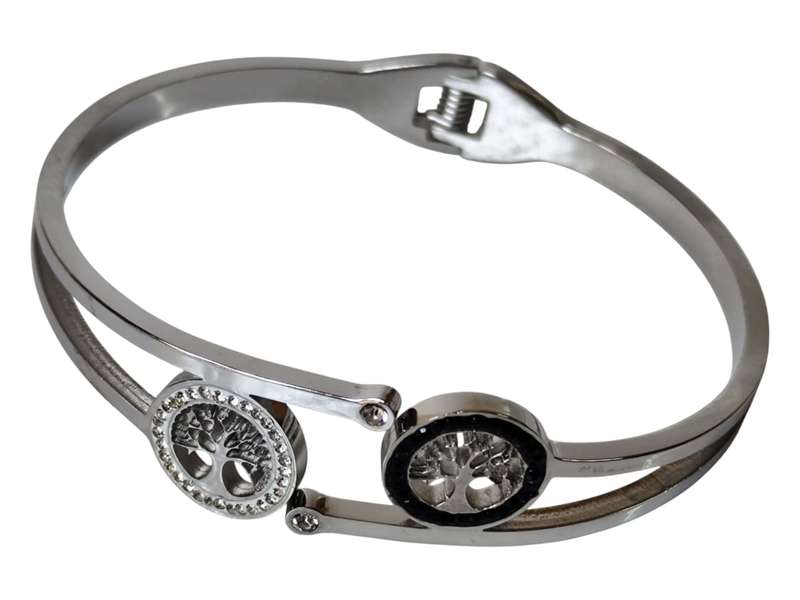 Stainless steel with 2 tree of life w rhinestone design bangle