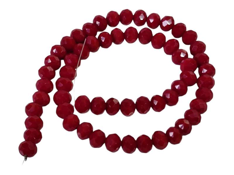 Glass bead string, faceted, rondelle, 6x8mm, dark red, 40cm