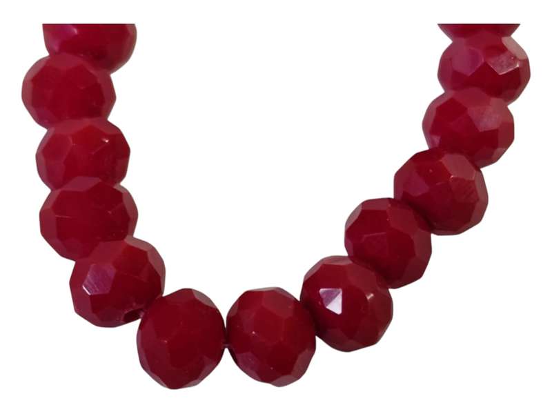 Glass bead string, faceted, rondelle, 6x8mm, dark red, 40cm