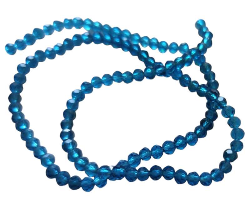 Glass bead string, faceted, rondelle, 3x4mm, Peacock blue, 40cm