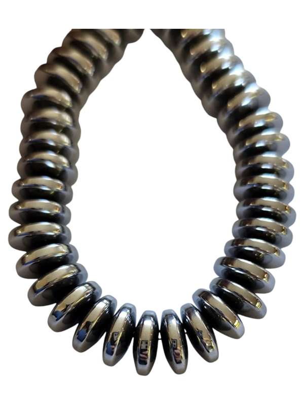 Hematite bead string, rondelle, 3x8mm, Silver plated, 42cm