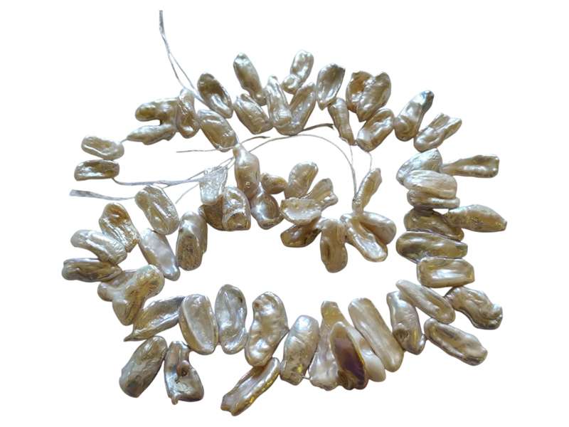 Freshwater Biwa pearl string, Cream, 39cm length of strand, 5-10mm wide, 12-22mm long