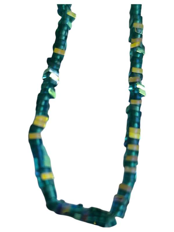 Glass bead string, faceted, rectangular, 1x2mm, Teal AB, 40cm